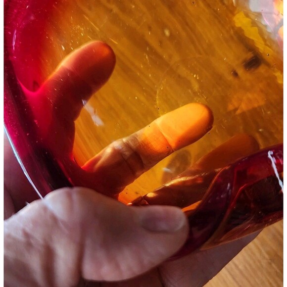 Murano Italy Red Orange Pinched Trinket Bowl Ashtray - Picture 10 of 11